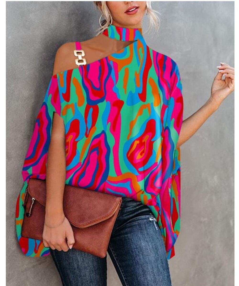 Multicolor Pink  Loose Halter Neck Shawl Top size M